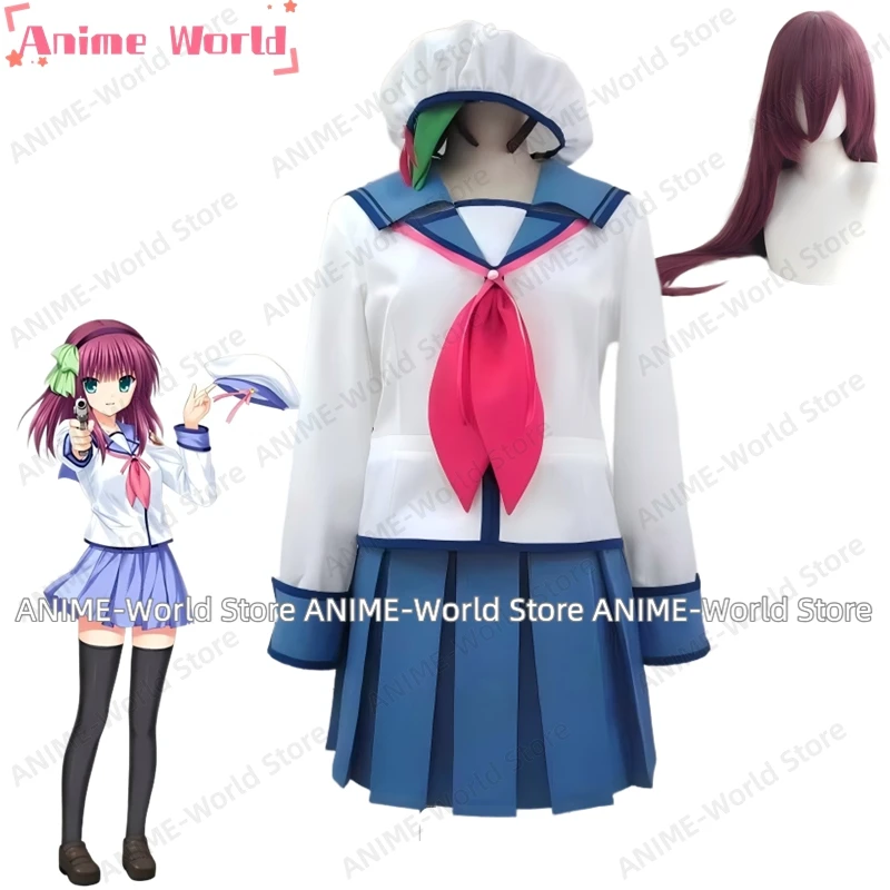 《Tamaño personalizado》Juego de anime Yuri Nakamura Angel Beats Anime Escuela Niña Cosplay Disfraz Peluca de Halloween Ropa