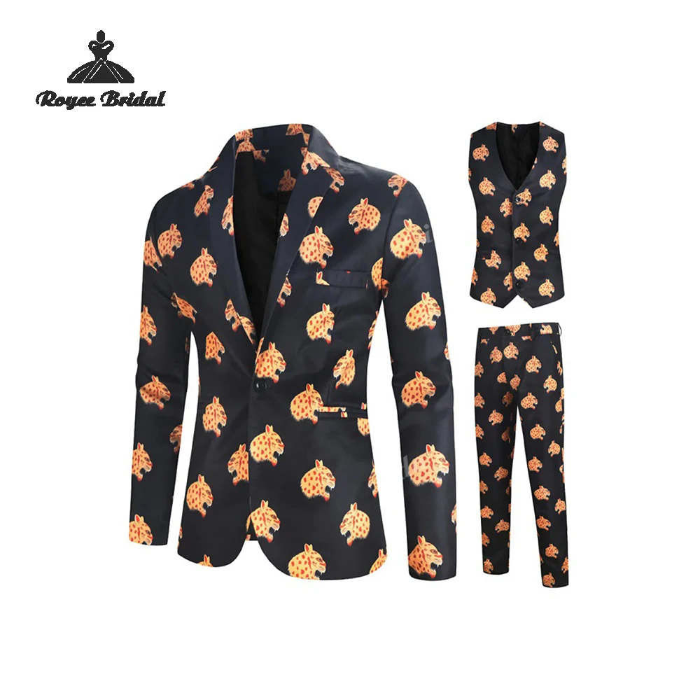 Three Piece Lion Print Men's Wedding Suit 2026 Notched Lapel Single Breasted Evening Business Prom Suit costume homme mariage