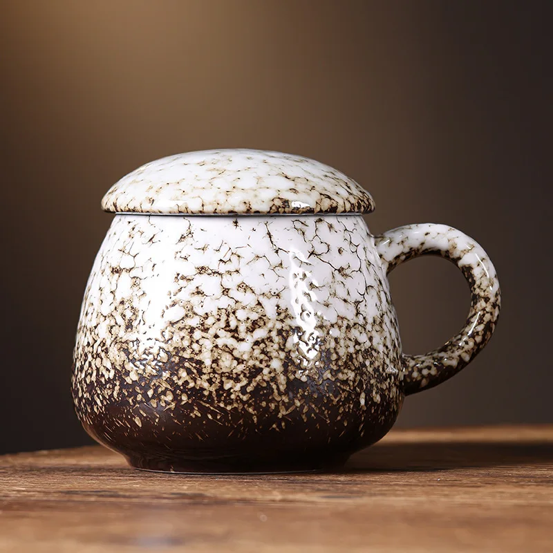 

Coarse Ceramic Mug with Lid 1000ml Household Water Cup Ceramic Office Big Belly Cup Coffee Cup