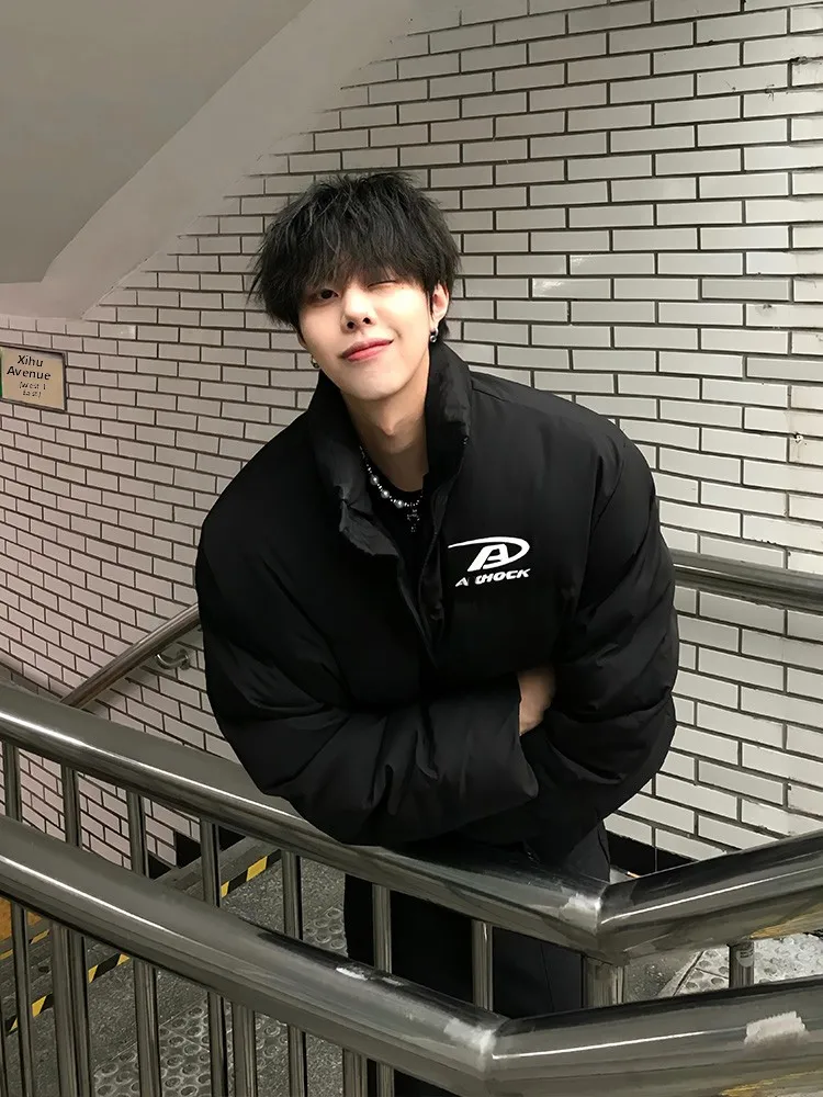 

Bla Tee-Proof Stand Collar Thiened Winter Cotton Jaet Men's Loose Casual Bread Sle Outerwear Warm Youth Faion