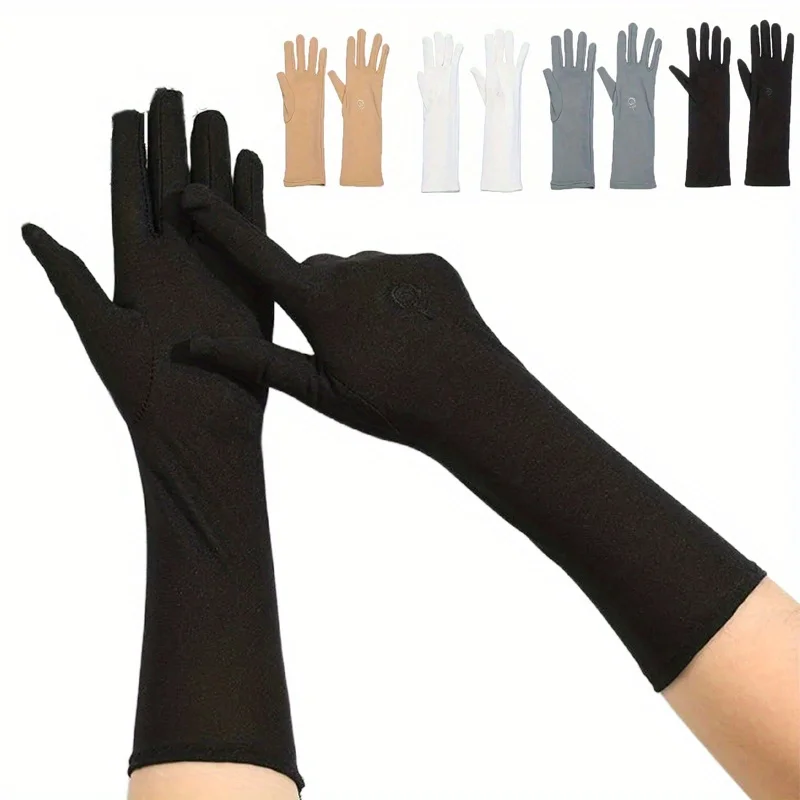 Embroidered Stretch Milk Silk Gloves, Spring and Summer Sun Protection Gloves, Suitable for Women's Outdoor Sports or Cycling