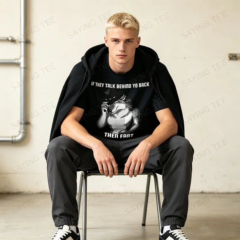 Wenn Sie hinter Ihrem Rücken reden, dann ist das ein lustiges, humorvolles T-Shirt mit einem Furz-Meme. Y2k Herrenmode, grafisches Oberteil, neuartiges Kurzarm-T-Shirt. – Detail 3