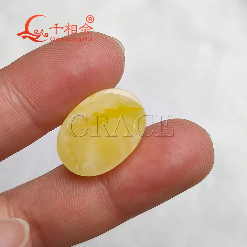 

3.9ct 13*18mm flat back cabochon shape yellow color Natural amber beeswax Bead Women Mens Gifts gemstone