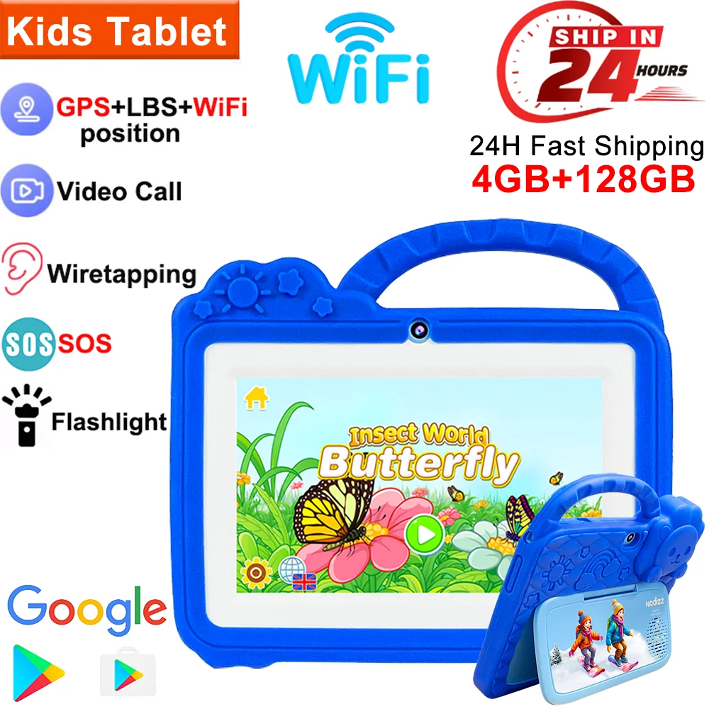 

Детский костюм для планшетного ПК, 7 дюймов, Android 14, детский подарок, 4 ГБ ОЗУ + 128 ГБ ПЗУ с силиконовой ручкой, чехол с двойной камерой, WIFI, обучающий планшет