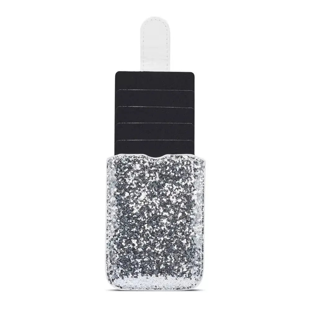 5 Card Pockets Phone ID Card Holder PU Leather RFID Blocking Cell Phone Wallet Case Adhesive Solid Color Sequins Card Sleeve