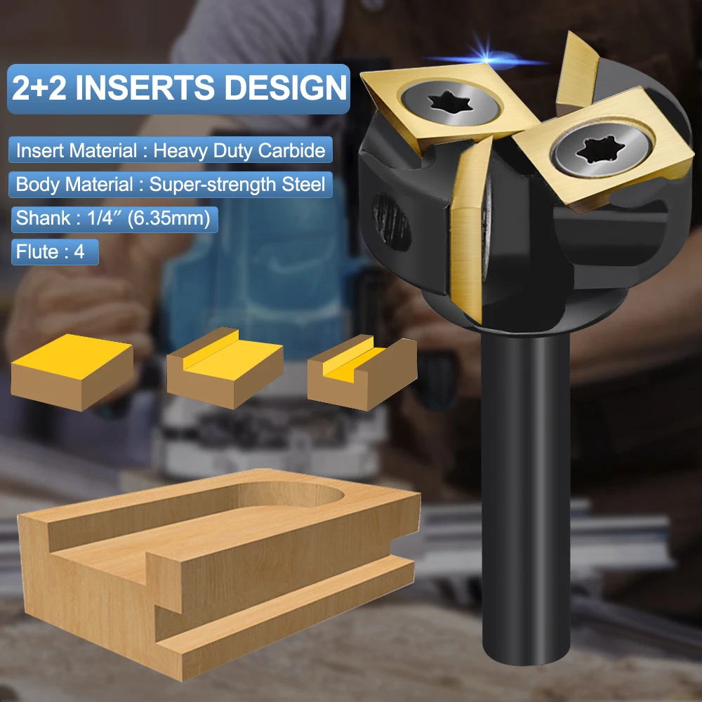 Fresa XCAN 1/4 codolo inserto in metallo duro piastra appiattimento pialla per legno Bit CNC bavero surface Route Bit