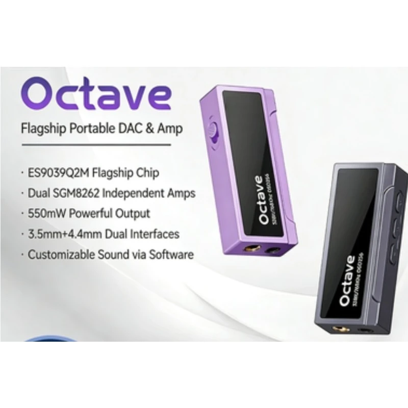 Untuk NICEHCK Octave Type-C Lossless Decoding Headphone AMP ES9039Q2M DAC 768KHz / 32-bit DSD256 3.5mm 4.4mm Output Decoder