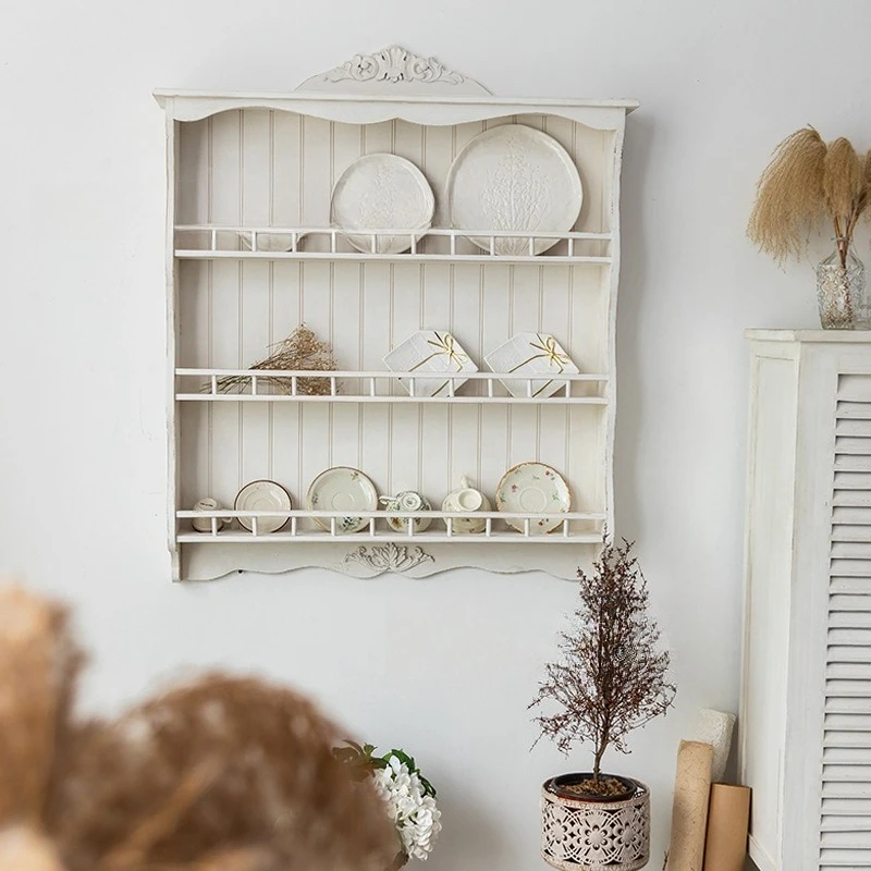 You can live French-style solid wood shelves Wall-mounted kitchen dishes Doorless open wall Multi-layer storage Wall hanging