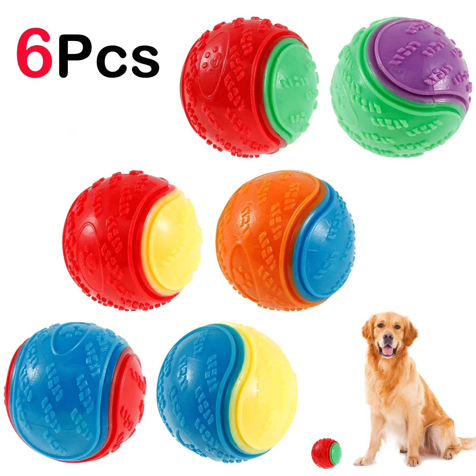 

6Pcs Squeaky Balls Toys Dogs Interactive Toys TPR Dog Chew Toy for Dog Pet Teeth Cleaning Bite Resistance Pet Supplies