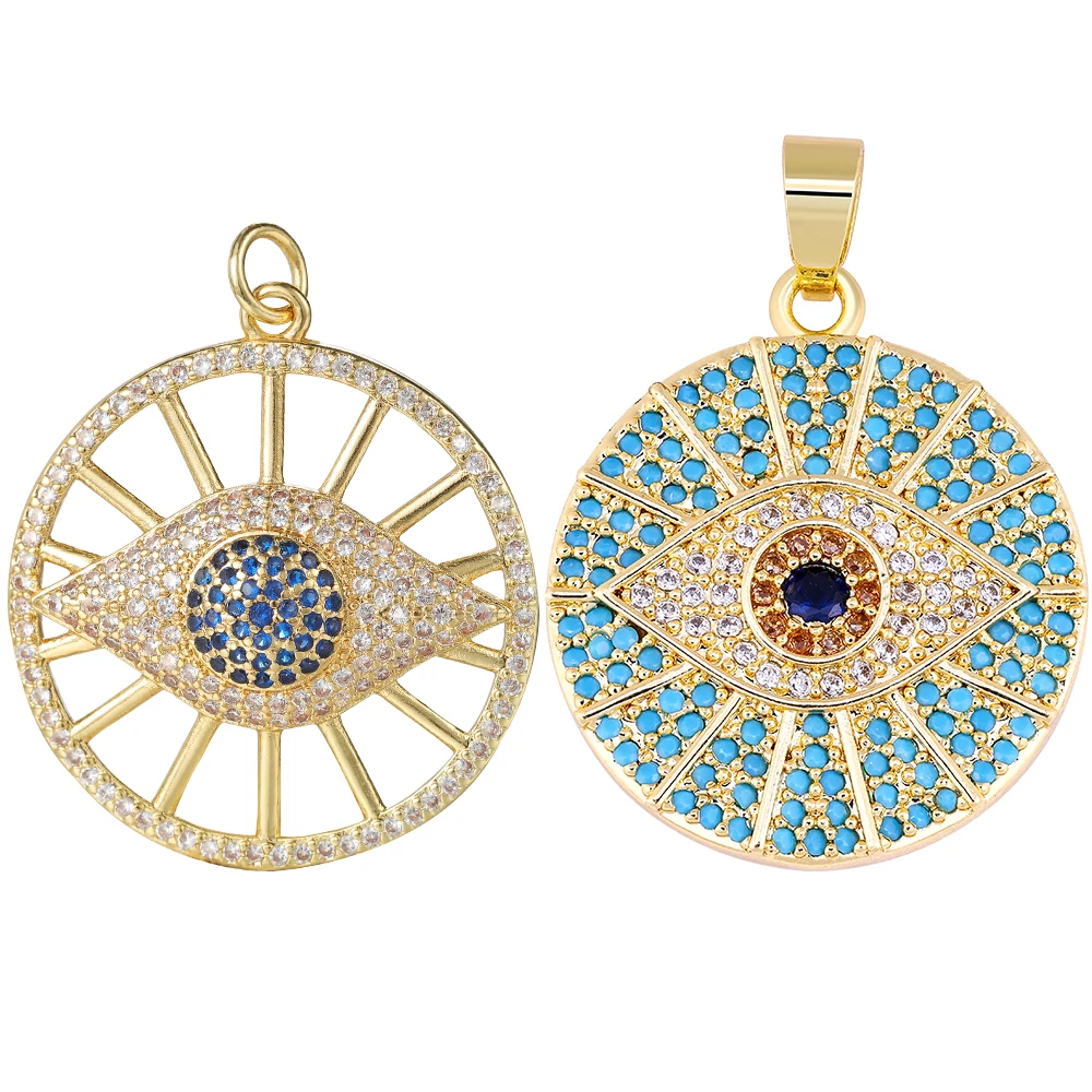 Juya Handmade 18K Gold Plated Micro Pave Zircon Hamsa Fatima Greek Evil Eye Charms For DIY Trendy Turkish Pendant Jewelry Making