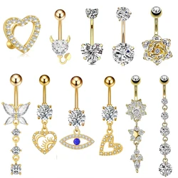 1PC Gold Color Series Crystal Belly Button Rings Snake Flower Heart Belly Ring for Women Stainless Steel Dangled Navel Piercing