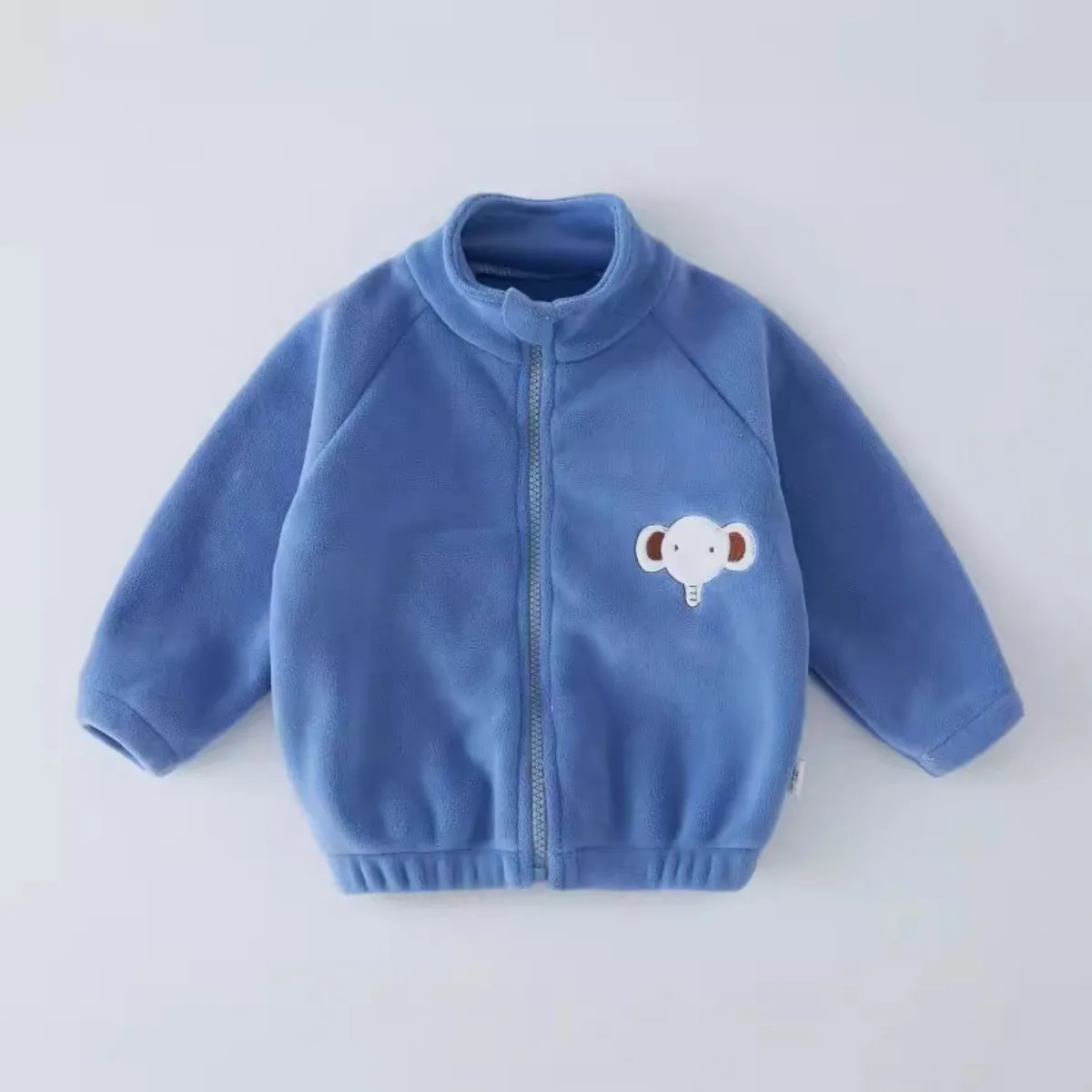 Baby Polar Fleece Jacket Ultra Soft & Lightweight Warm Zip-Up Stand Collar Unisex Coat with Cute Elephant Patch Ideal for 10-20℃