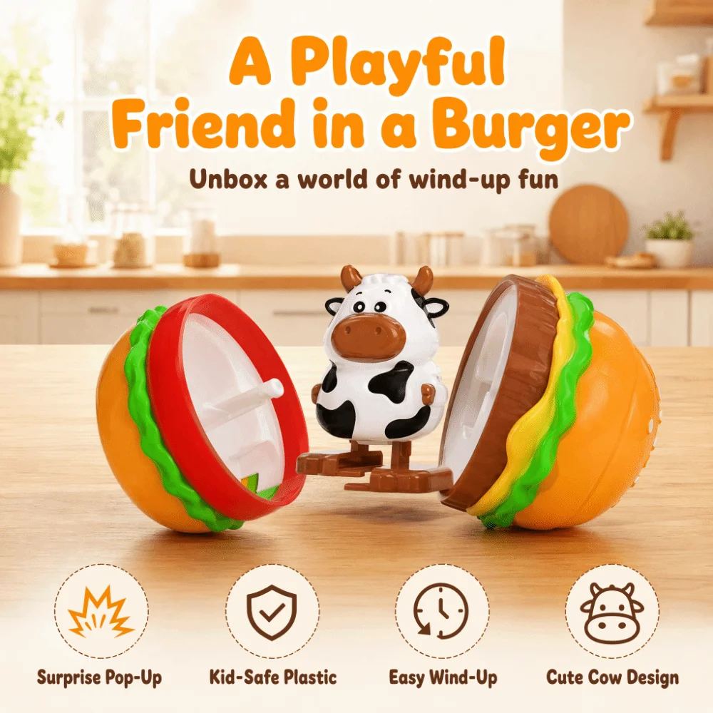 Cute Clockwork Burger Animal Wind-up Funny Interactive Clockwork Walking Chick Cute Walking Pig Hamburger Figures Children