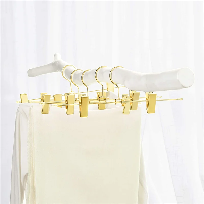 AT63-20 Pieces Trouser Hangers Clothing Made Of Metal Clothes Hangers 30.5Cm With 2 Non-Slip Clips For Skirts Pants Underwear