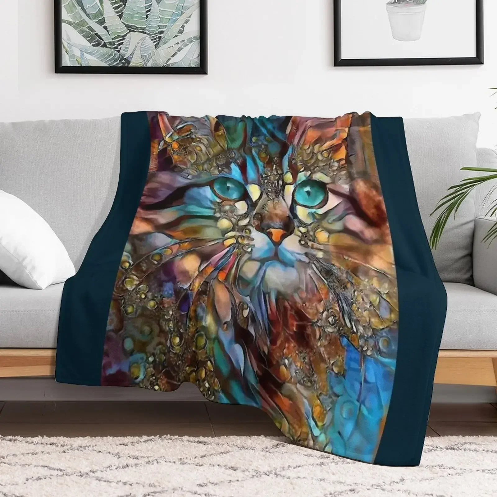 Andyna, cat, chat, cat, lea roche paintings Throw Blanket Decorative Beds Sofa Throw Shaggy Blankets