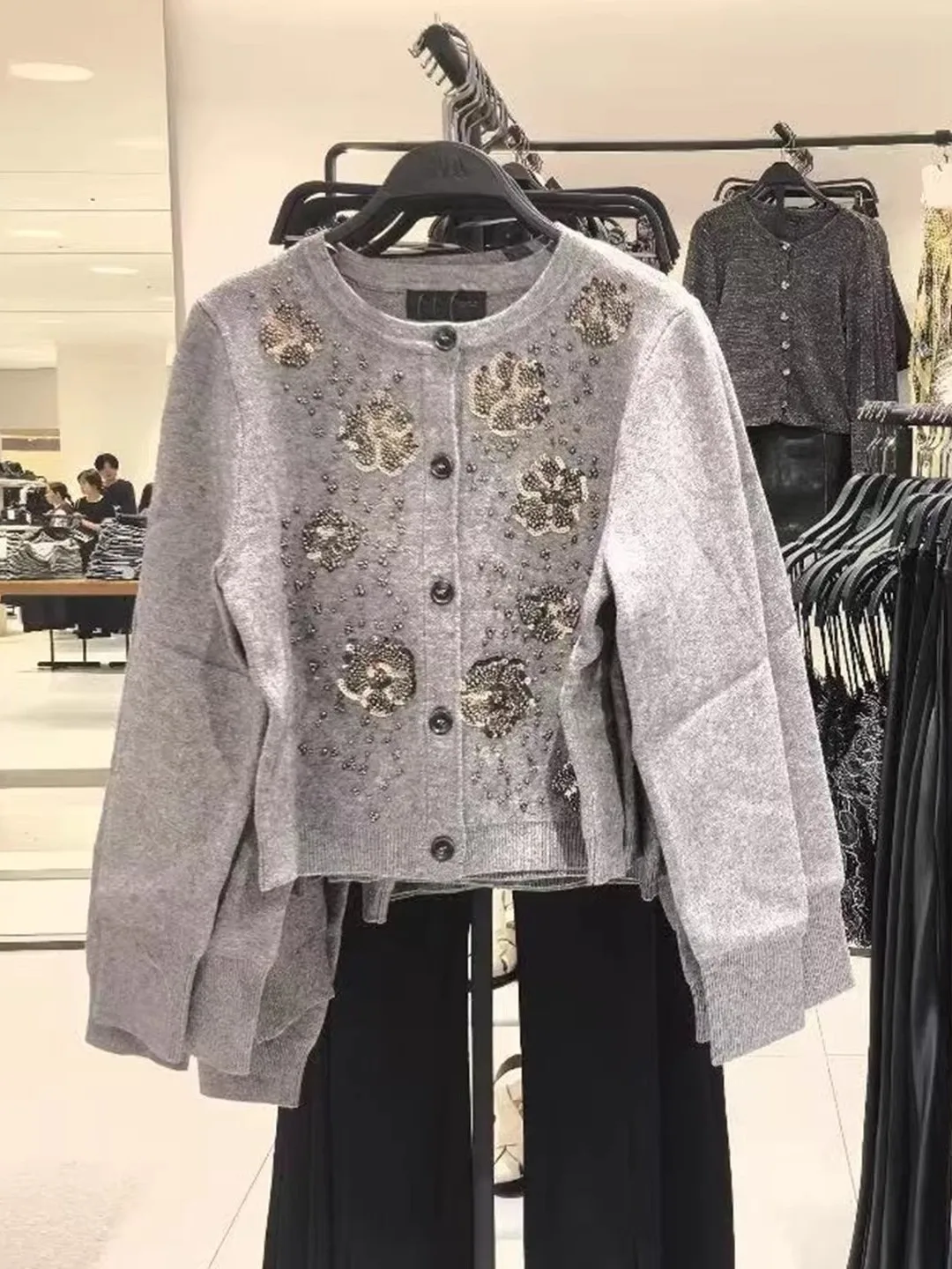 

Retro Loose Beaded Flower round Ne Knitted Open Cardigan Women's New Autumn 2025 Casual Sle Polyester Fiber Long Sve