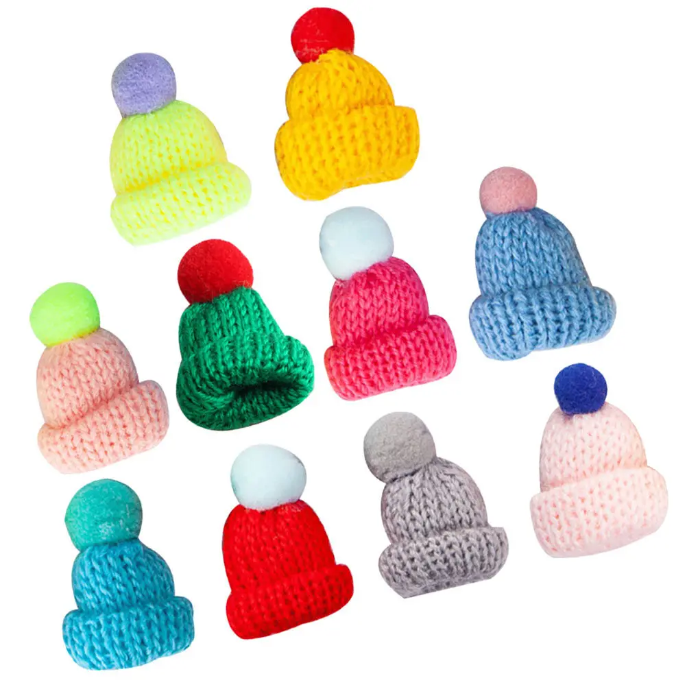 10 Peças de Mini Chapéus de Tricô em Lã, Acessórios Versáteis para Artesanato DIY, Adoráveis Chapéus Pequenos para Decoração de Festas em Casa e Ornamentos de Natal