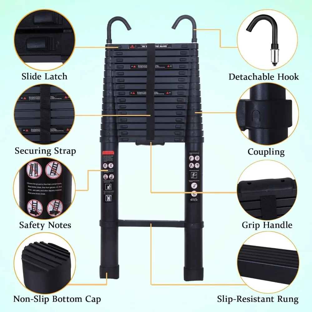 Scala telescopica in alluminio - Prolunga da 20,5 piedi, Pieghevole portatile, Multiuso per Lofts e Attiche
