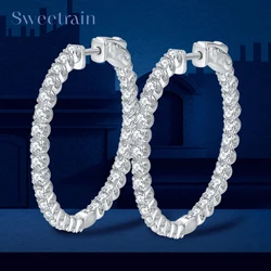 Sweetrain D Color Full Moissanite Hoop Earrings 925 Sterling Sliver Plated with White Gold 2mm Lab Diamond Earring for Women