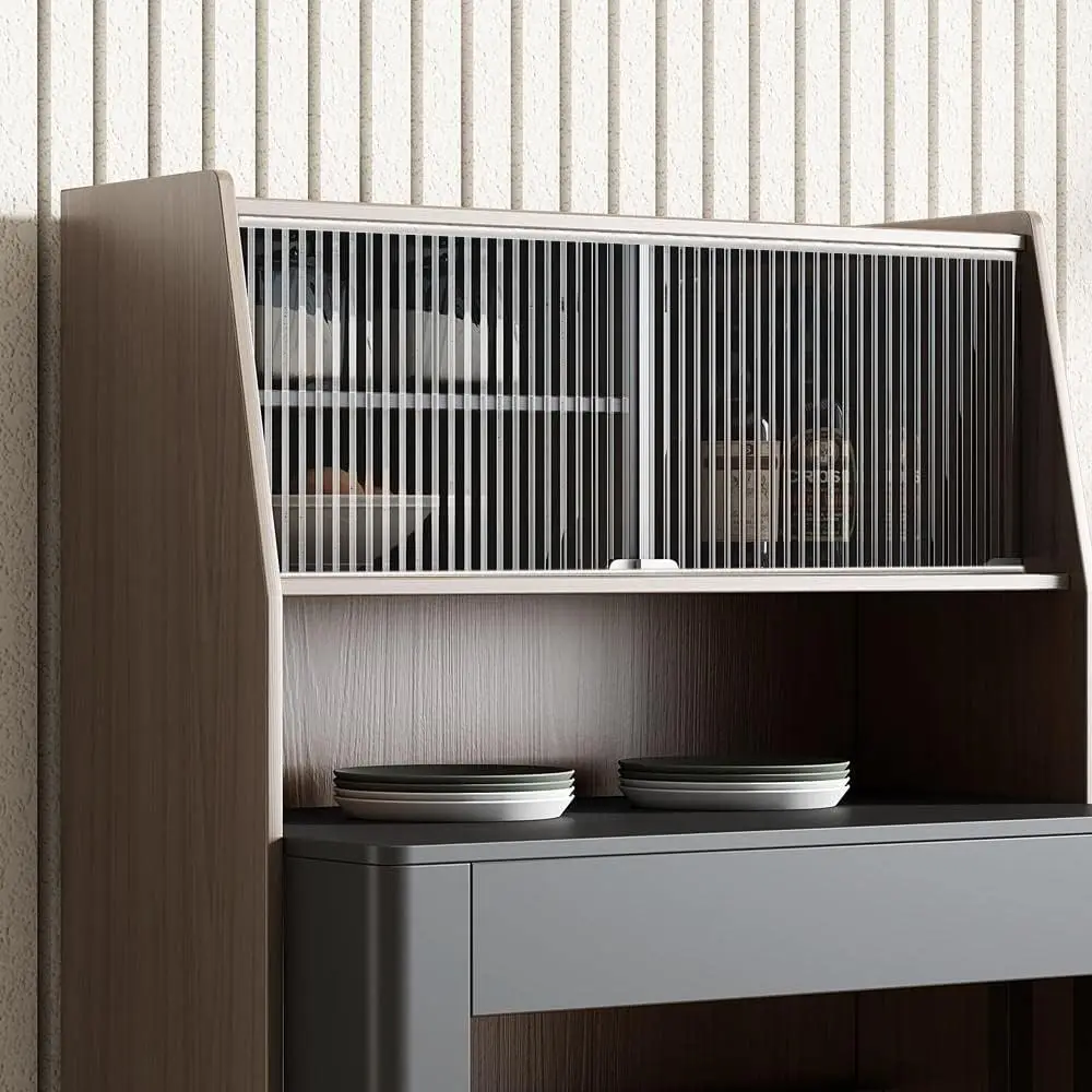 Modern Extendable Dining Table with Storage, Farmhouse Kitchen Table Rectangle Sideboard Glass Door