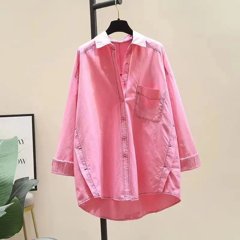 Mid-length Fruit Green Shirt for Women 2025 Spring New Korean Style Loose Shirt Versatile Tops
