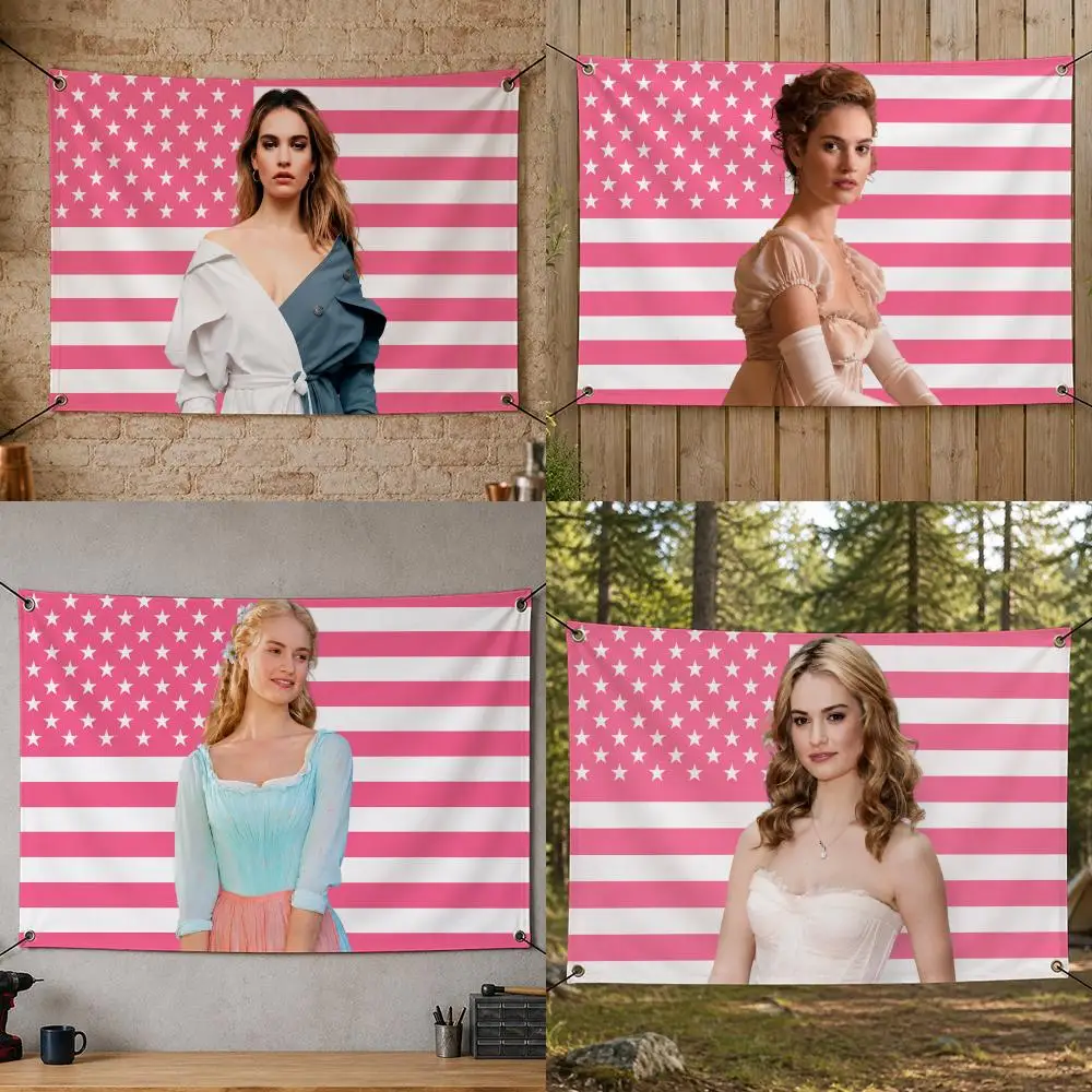 Celebrity Screen Star Iconic Modern Cinema L-Lily James Flags Flag Banner for Bedroom Dorm Party Home Living Room Game Room Gift