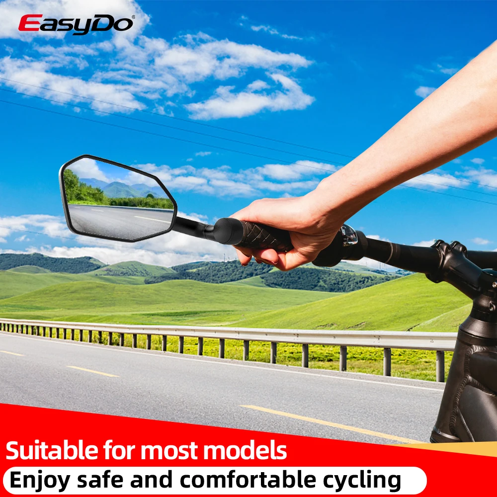 EasyDo Bicycle Rearview Mirror 360 Rotatable Bike Mirror Extended Mirror Arm Flat Handlebar Electric Scooter Bicycle Accessories