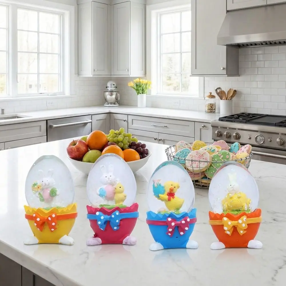 Eggshell Shape Easter Egg Ornament Resin Handmade Crystal Ball Ornament Glass Rabbit Hugging Eggs Snowball Shelf Decoration