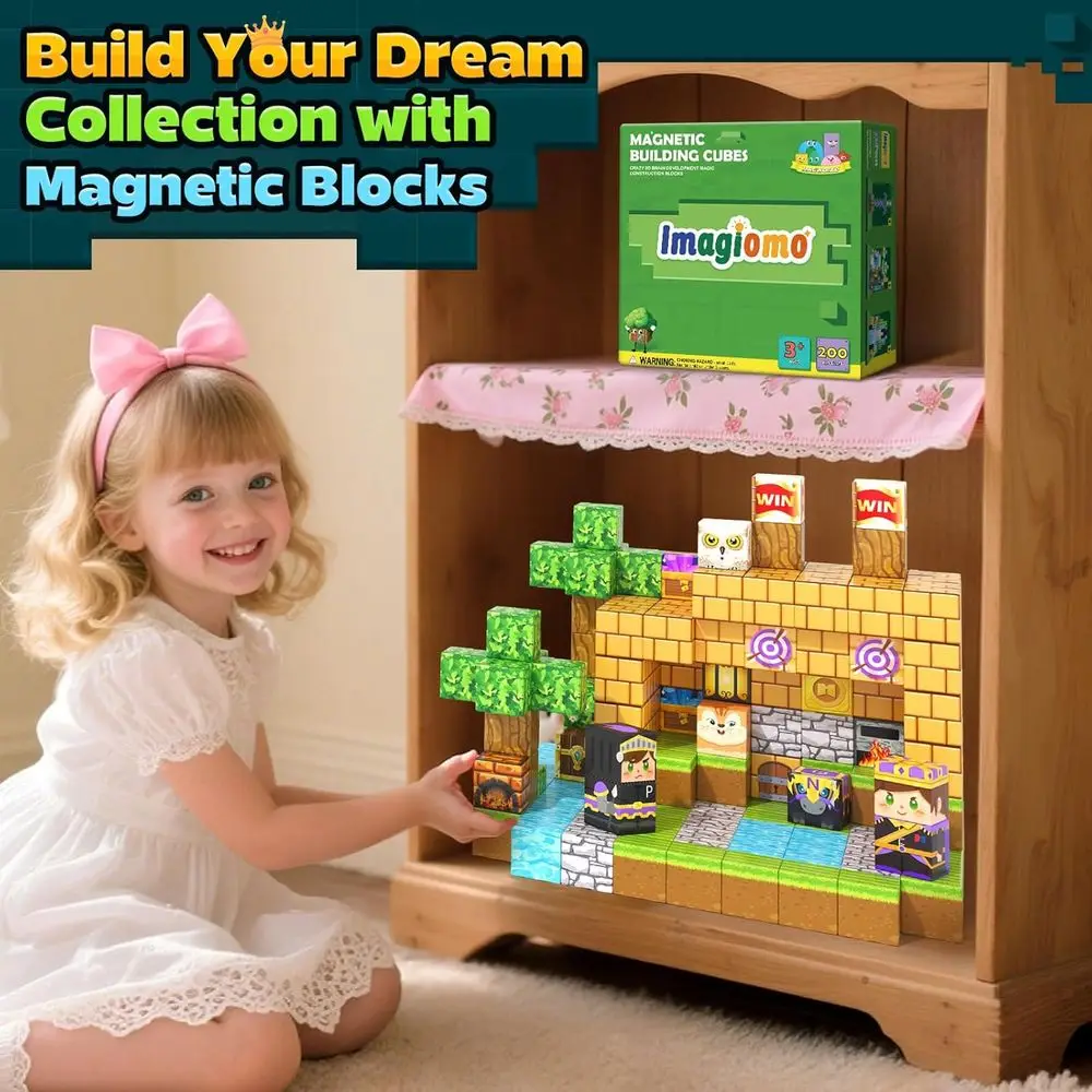 Set di blocchi magnetici da 200 pezzi: castello della foresta per bambini 3-12, giocattoli STEM per i più piccoli, regali Montessori