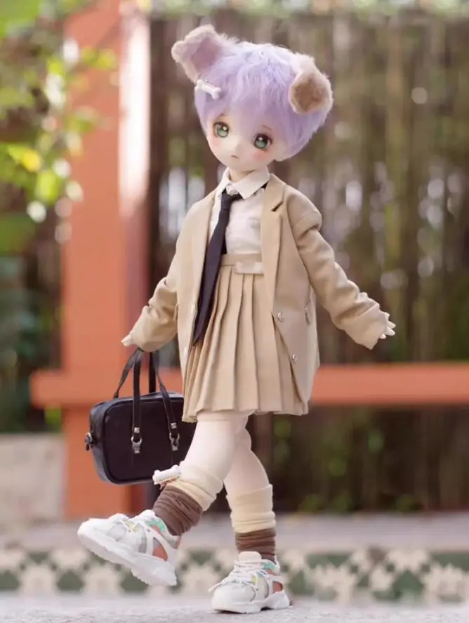 D09-P367 Kinder handgemachtes Spielzeug 1/4 1/6 YOSD MSD Bjd Puppenkleidung Kariertes Freizeitanzugkleid 2 Stück/Set