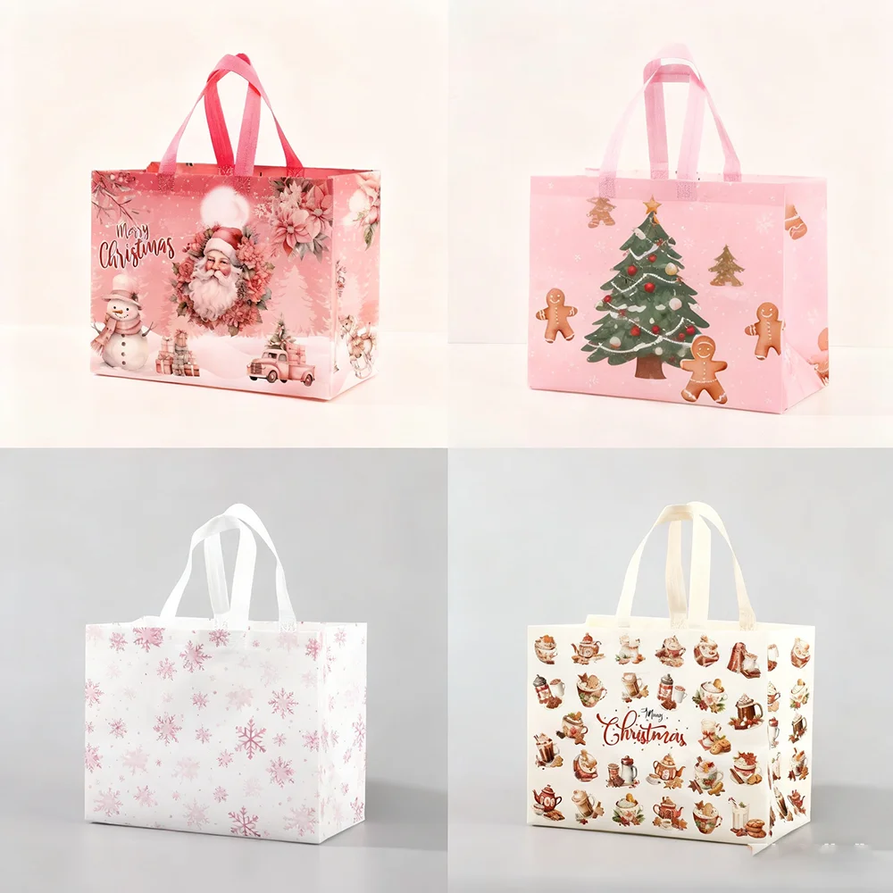Christmas Gift Bag Printed Snowflake Tote Bag Candy Gift Packaging Bag  For Candy Storage Holiday Party Gift Packaging