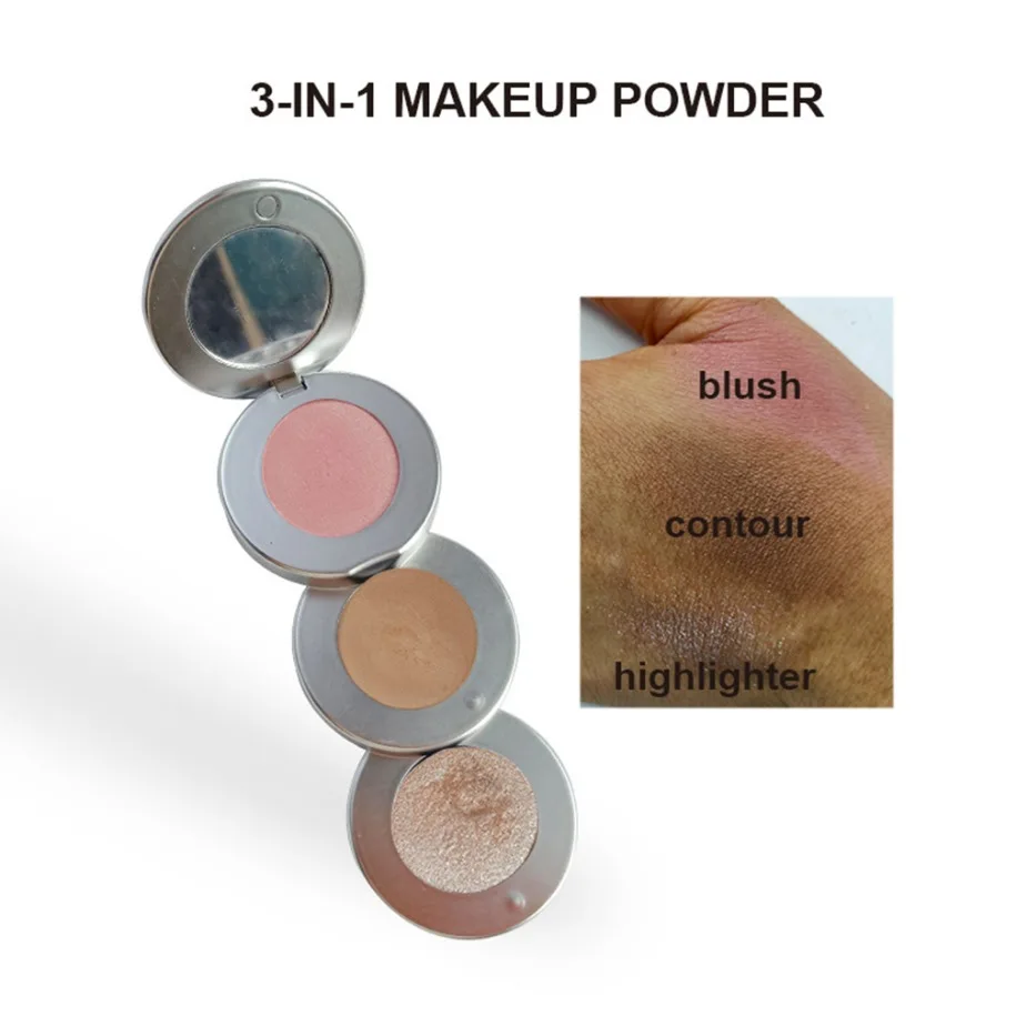 Custom Logo Vegan 3 in 1 Powder Cake Blush Highlighter Contour Makeup Palette Private Label Wholesale Cream Blush