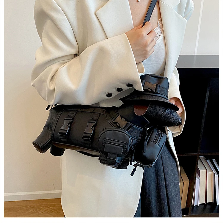 2026 Novelty 3D Dachshund Shaped Bag for Women with Mini Hat Buckle Design Cartoon Crossbody Streetwear Fashion Shoulder Purse
