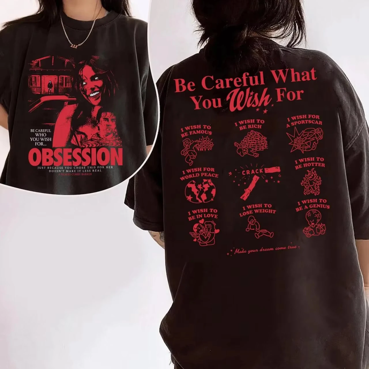 Nouveau T-shirt graphique « Obsession » One Wish Willow, T-shirt de film d'horreur Halloween, Nouveauté été 2026 pour Hommes et Femmes