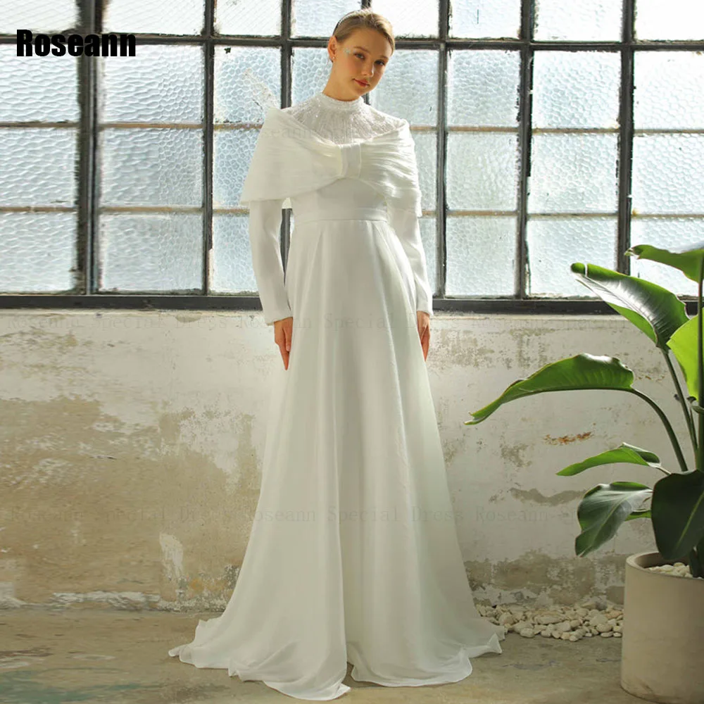 Muslim 2024 New Ivory Exquisite A-line Wedding Dresses Paillette Big Bow Draped Pleat Floor Length Bride Dress robe de mariée