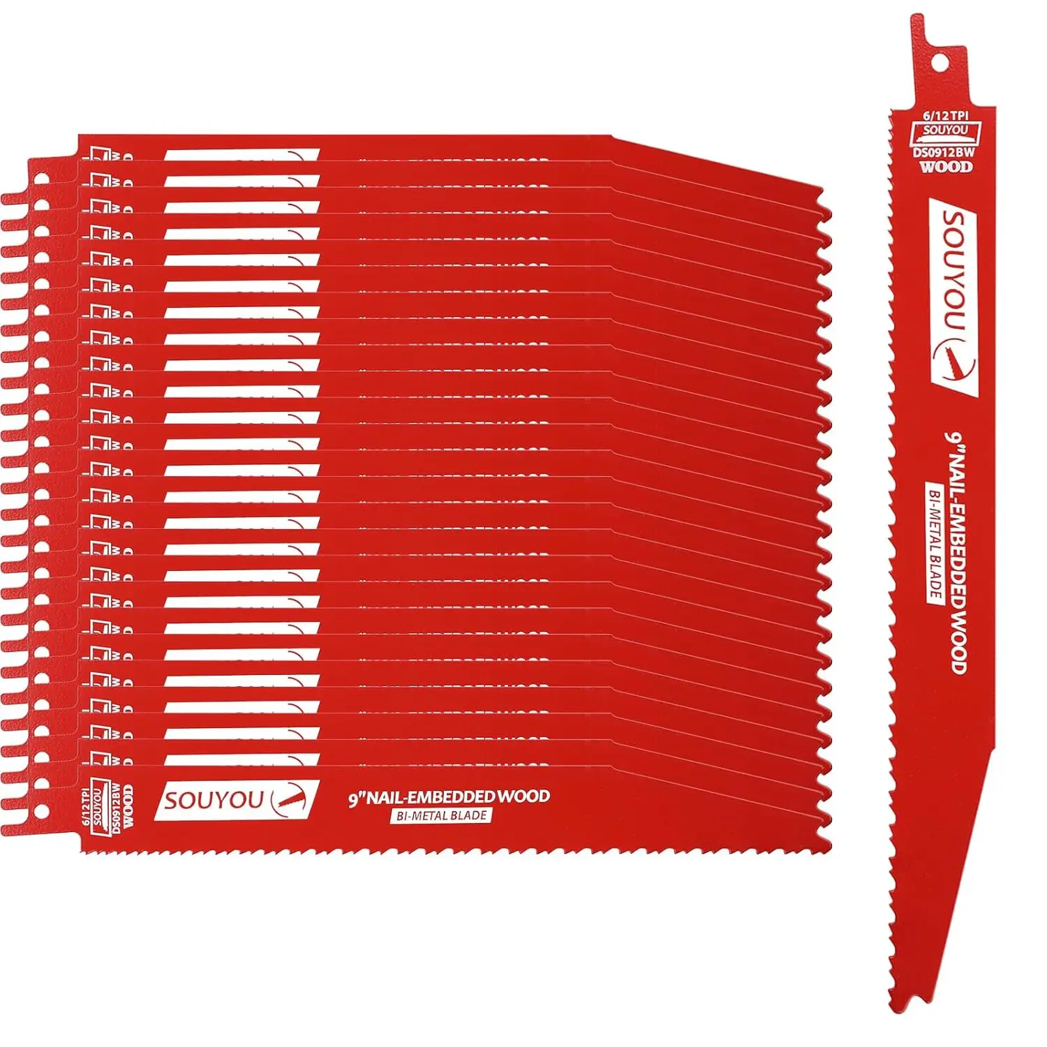 

25 Pack 9 Inch Bi-Metal Reciprocating Saw Blades for Cutting Wood, Metal, PVC, and Pallets