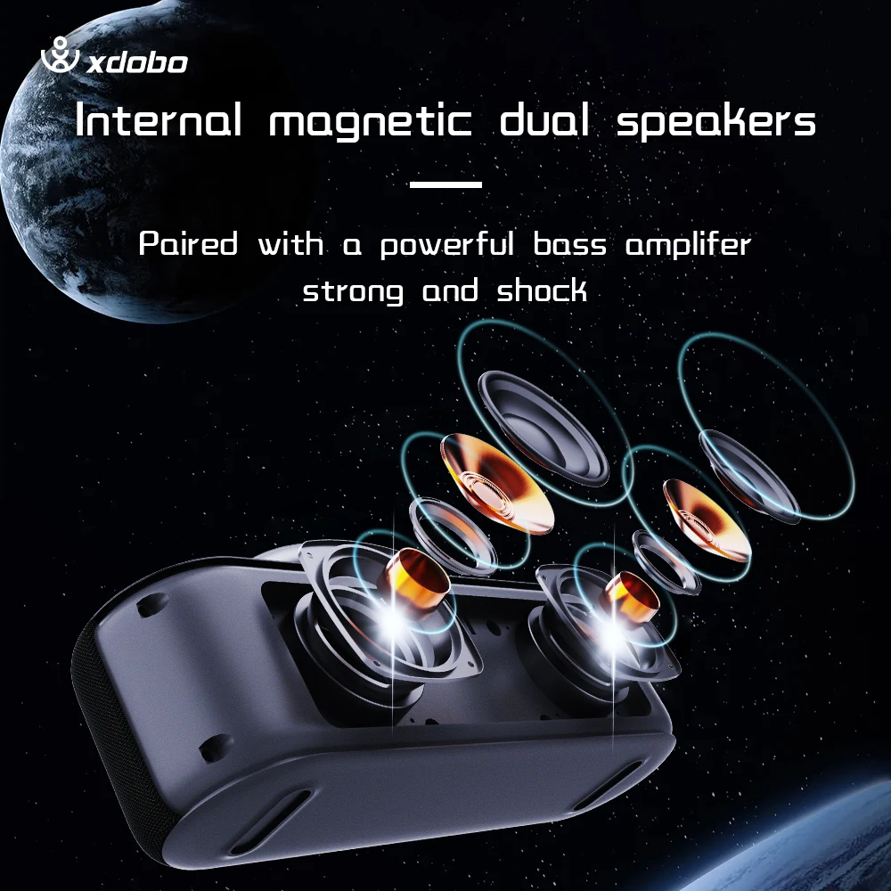 XDOBO Star-مكبرات صوت بلوتوث لاسلكية مع إضاءة جو ، صوت جهير عميق ، محمولة ، خارجية ، تدعم TWS ، USB ، AUX ، W