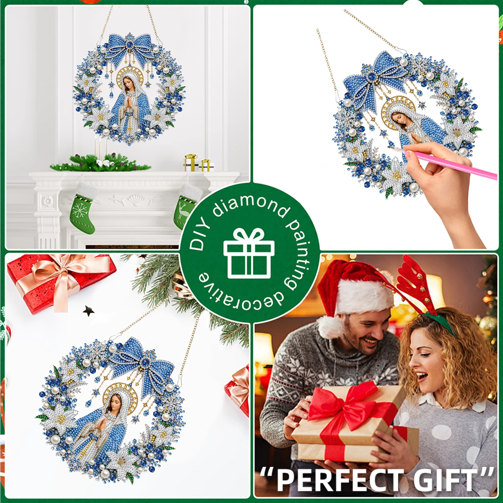 DIY Diamond Art Christmas Religious Ornament Kit 20cm Sun Ornament Double Sided PET