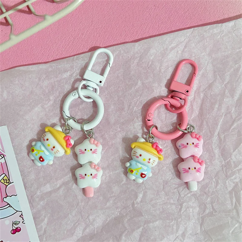 Sanrio Hello Kitty Model Pendant Keychain Children Anime Toys Keyring Sweet Girls Star Kitty Keychains Cute Women Birthday Gifts