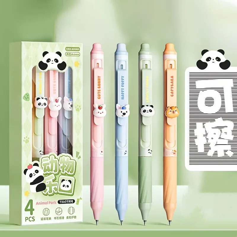 

1 Set of 4-Piece Animal-Themed Erasable Pens with Black Ink, Retractable, Ideal for Beginners, Perfect Gift for School Stationery, Essential for Study and Office, Erasable Pens, Great Gift for the Back-To-School Season
