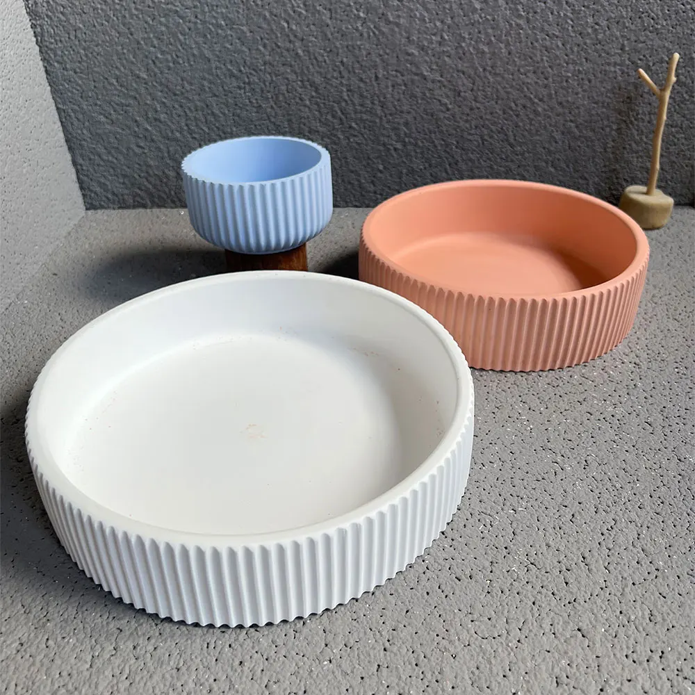 Concrete Bowl Silicone Mold DIY Flower Pot Potted Container Striped Cement Candle Cup Terrazzo Planters Gypsum Resin Mold