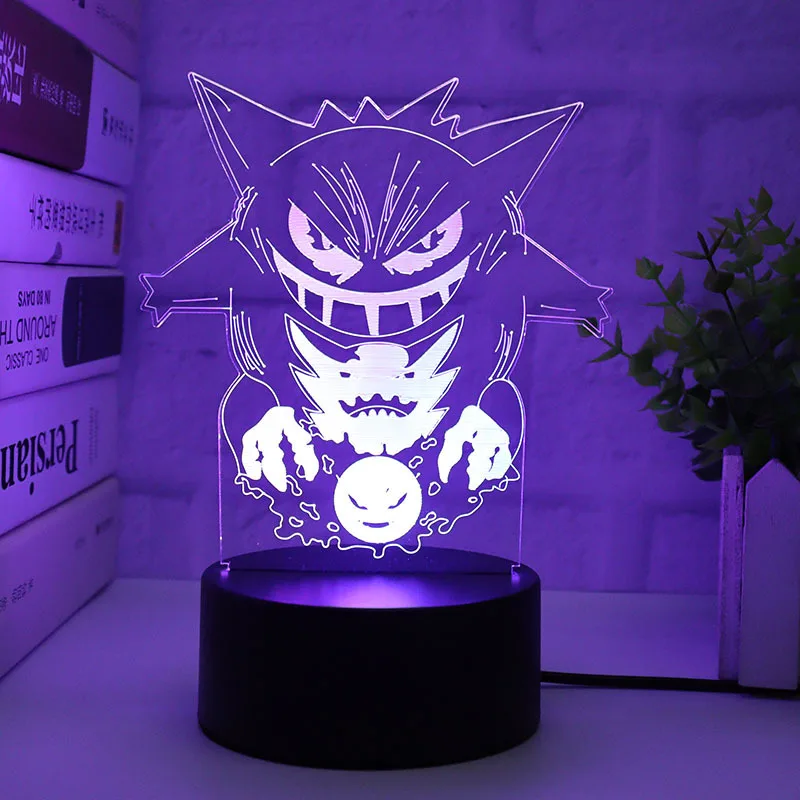 Pokemon Gengar Haunter Gastly 3D Lamp Anime LED Night Light USB Color Changing Luminaria Illusion Sleeping Table Lamps Kids Gift