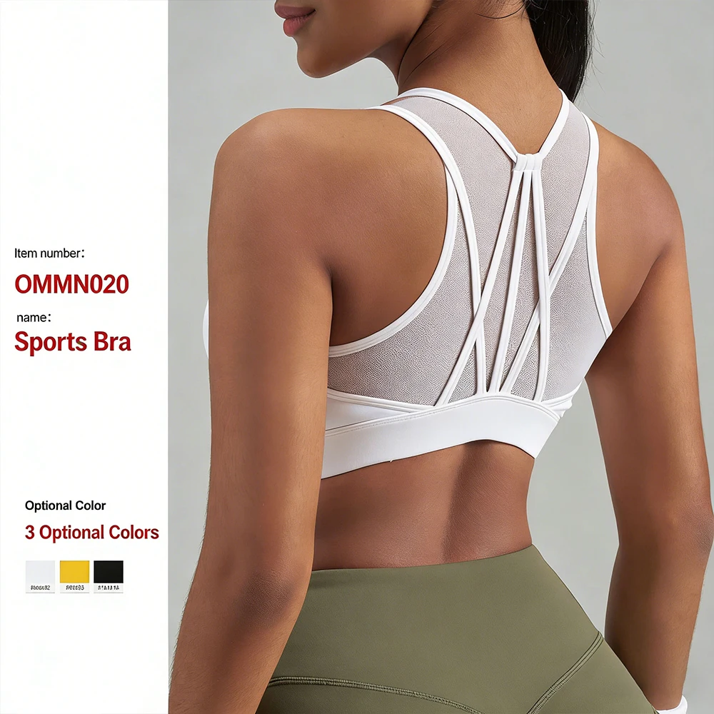 Women Strappy Back Mesh Sports Bra, Breathable Workout Crop Top with Elastic Hem, Supportive Yoga Bra for Fitness Running image 2