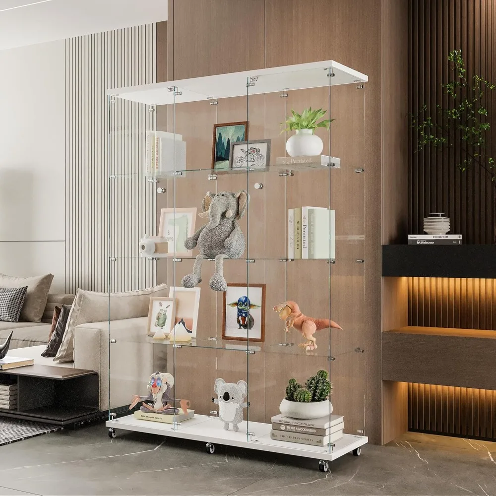 

Glass Display Cabinet, Bookshelf Curio Cabinets Upgraded Quick-Install Style Tempered Glass Floor Standing Bookshelf