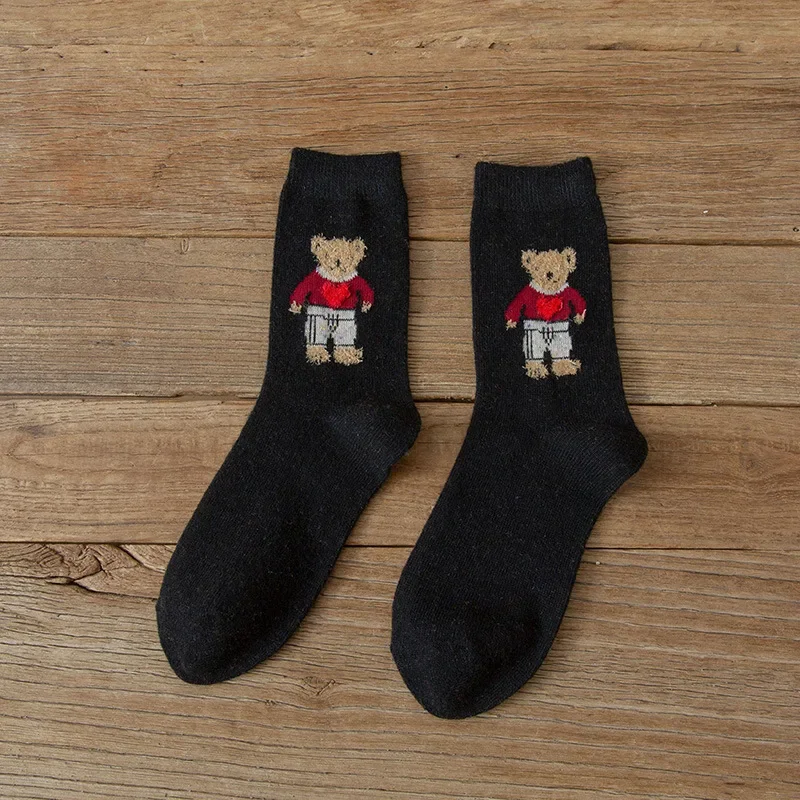 Cartoon Bear Socks Women Autumn Winter Thick Warm Socks Korean Cute Kawaii  Harajuku Designer Fashion Socks Women