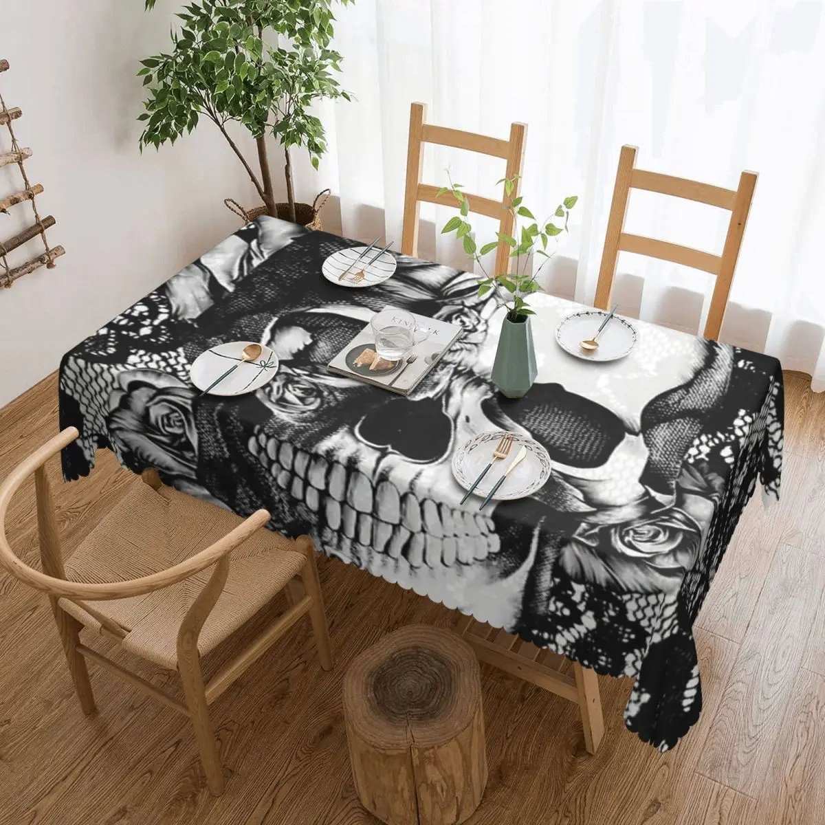 Gothic Lace Skull Suitcase (5) Custom Rectangular Tablecloth Oilproof Table Cover for Festival Party Decorations Table Cloth