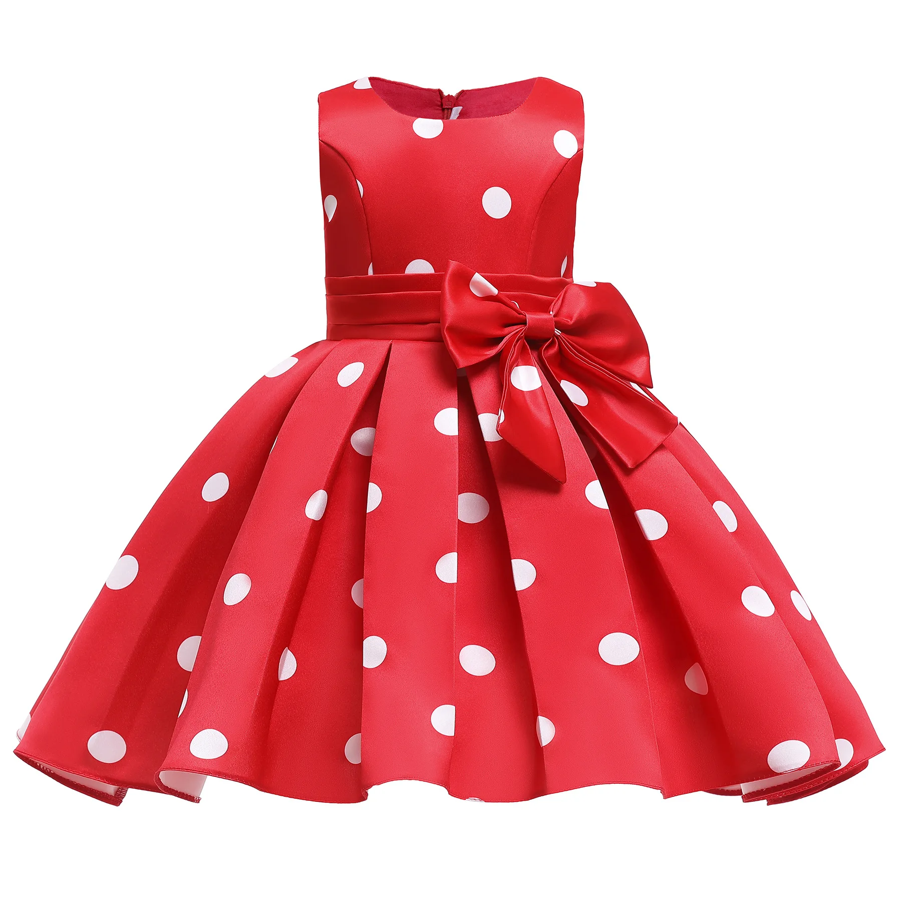 

children's dress 2022 foreign trade children's wear new girls pleated vest skirt red dot bow princess dress children's dress