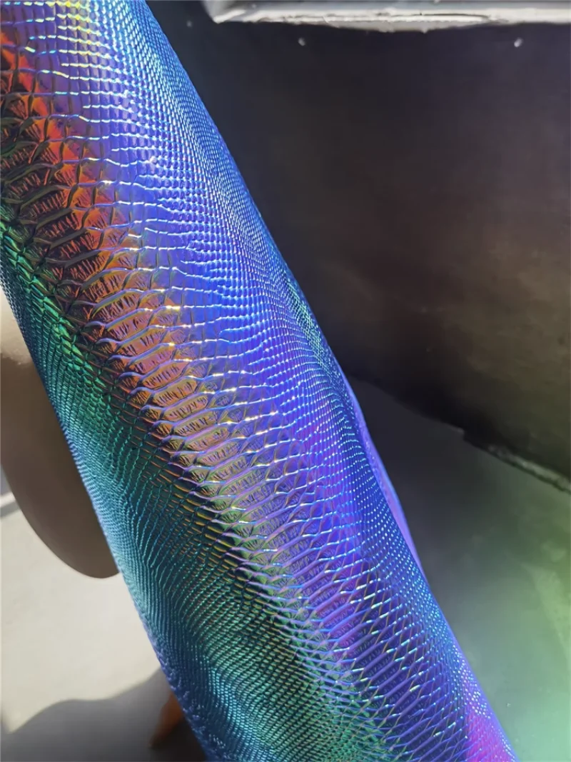 Snake Skin Grains Leather Fabric Blue Green Gradient DIY Patches Bag Decor Stage Cosplay Dress Clothes Designer Fabric