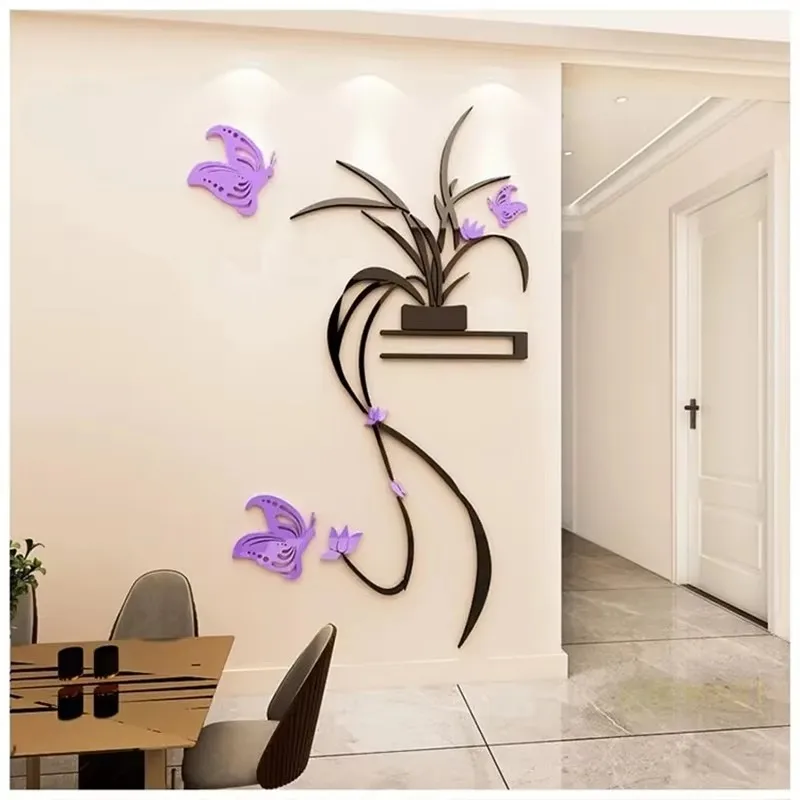 Chinese Classical Style Wall Stickers Flower Vase Wall Stickers Living Room Decor Entrance Hall Wall Stikcers 3D Home Decals
