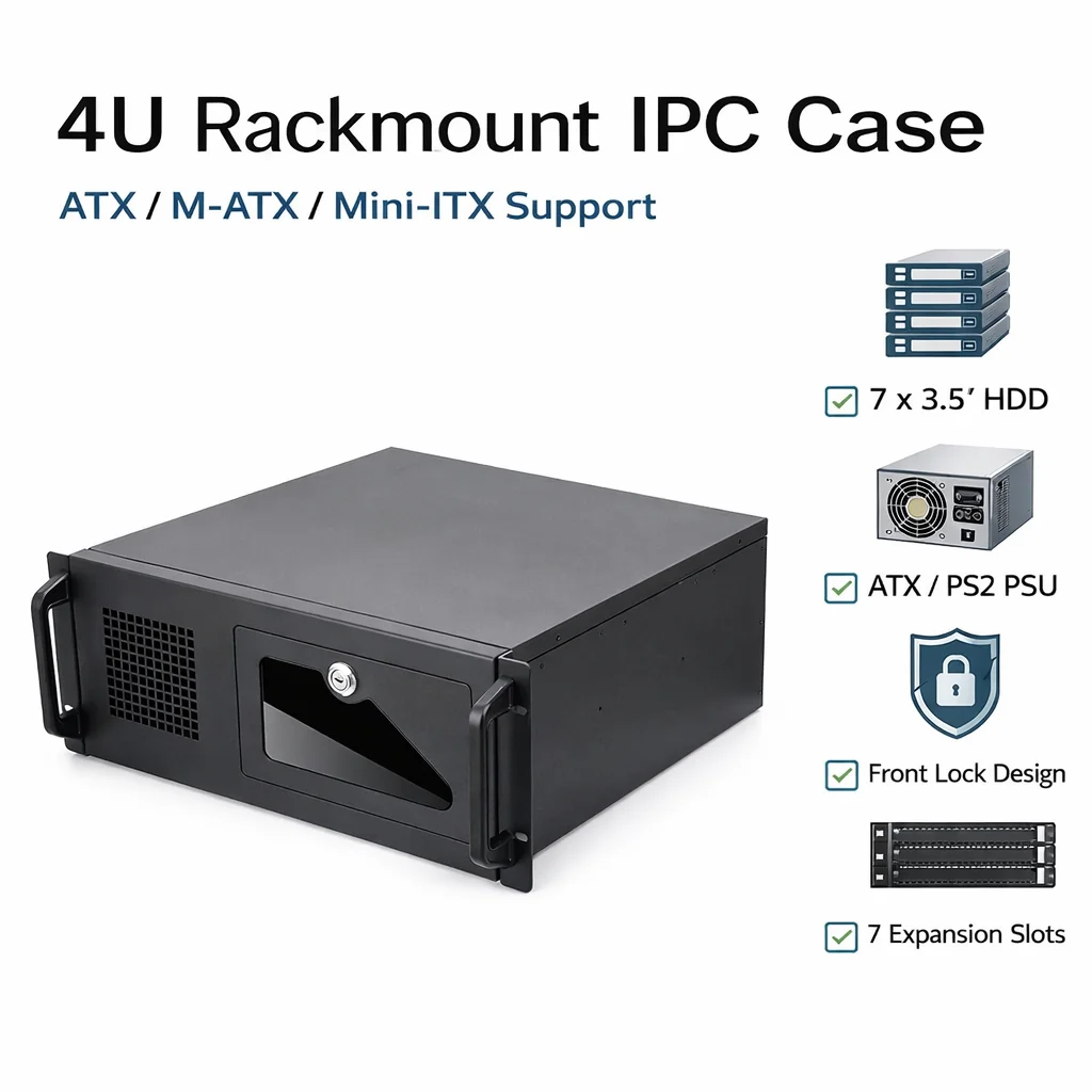 4U Rackmount Server Case ATX Micro ATX Mini ITX Industrial IPC Chassis Support 7x3.5 HDD ATX PSU